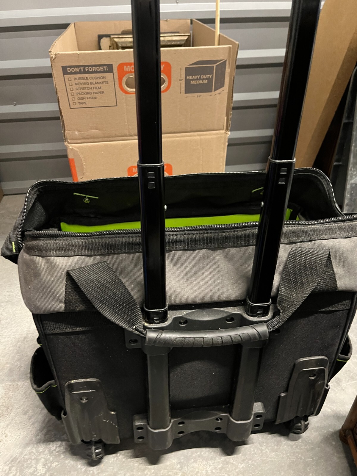 Rolling Tool Bag with Telescoping Rubber Handle and Black/Green – AWP