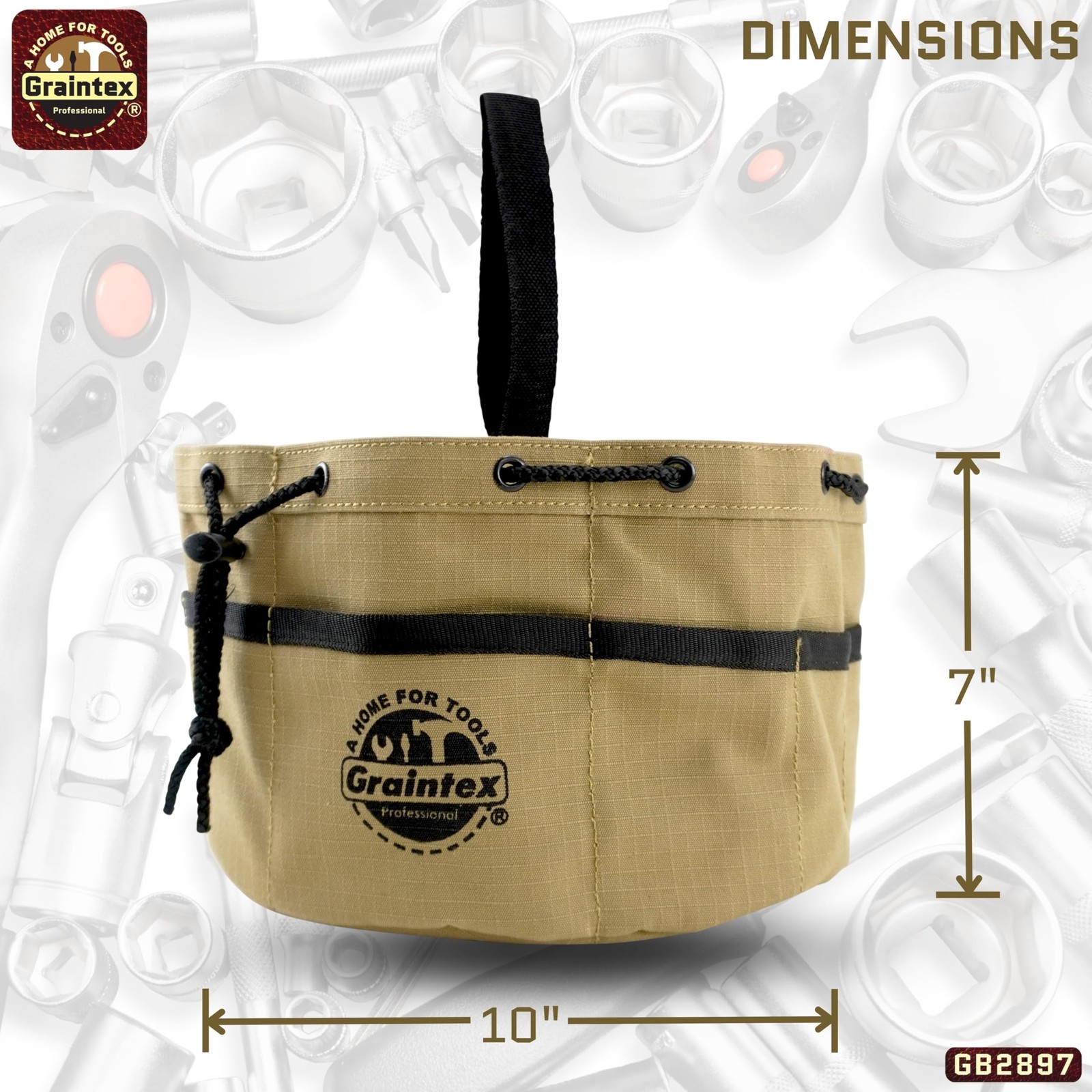 Graintex 18 Pockets Grab Bag Rip-stop Canvas Drawstring Mid Size, Khaki