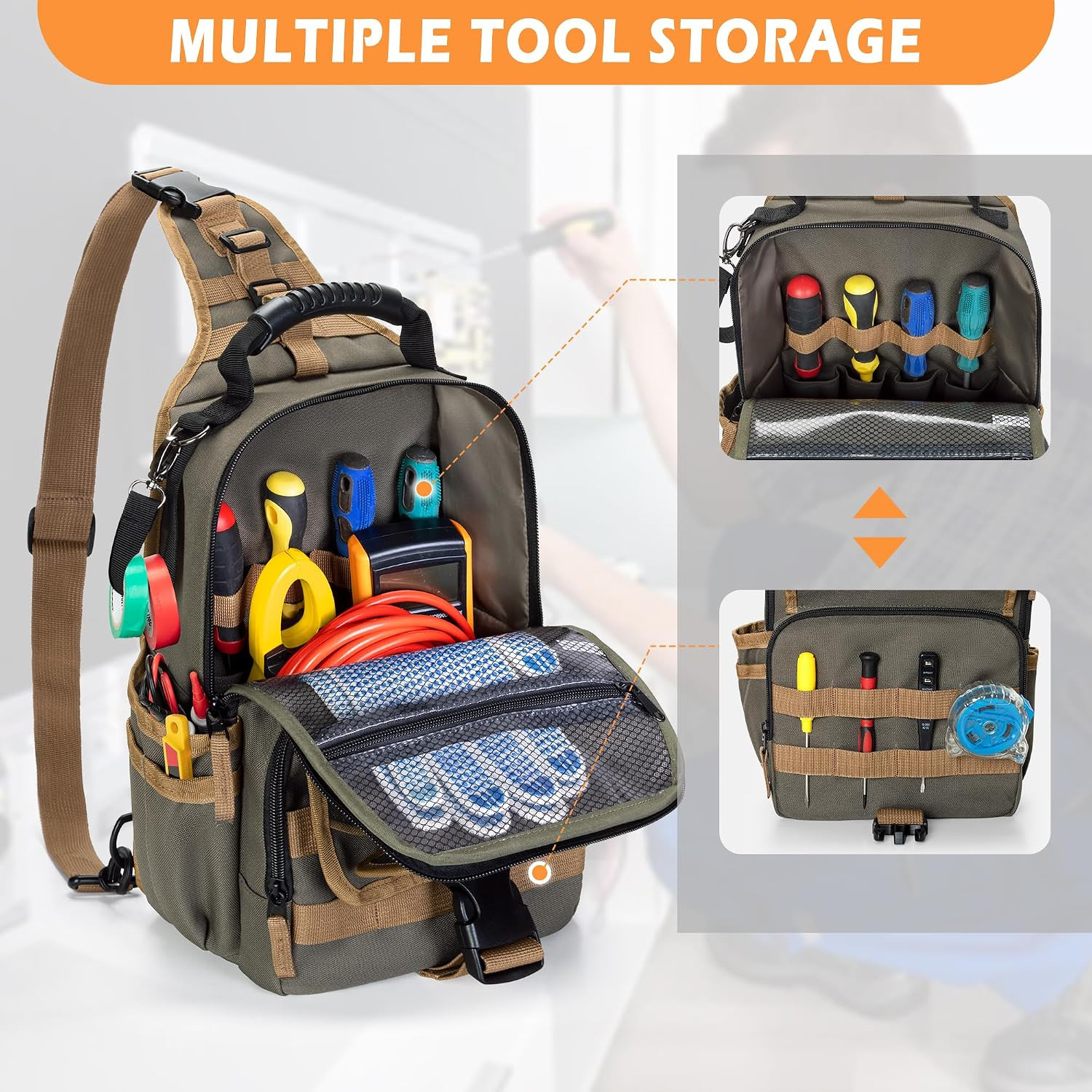 Electrician Tool Pouch Bag, Zippered HVAC Tool Organizer | Heavy-Duty Canvas