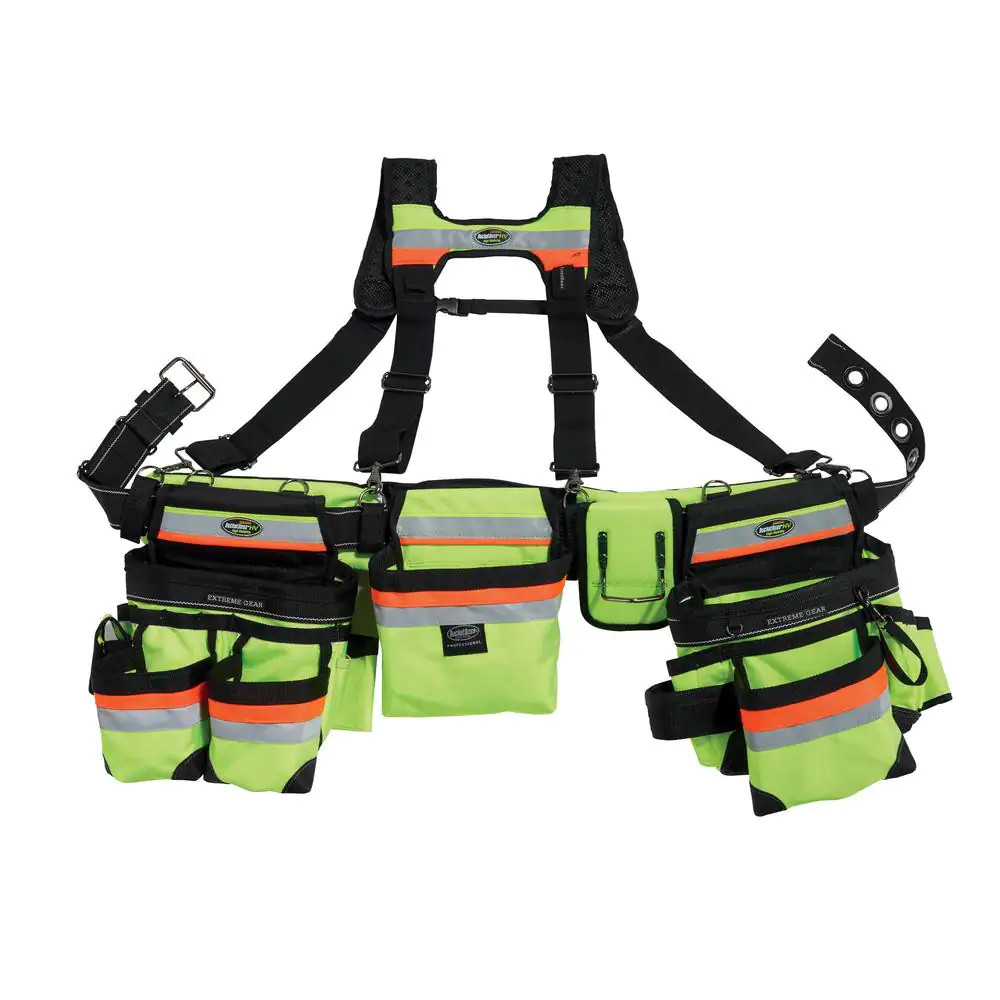 Suspension Rig 29-Pockets, 3-Bag Framer’s Tool Belt Hi-Visibility w/ Suspenders