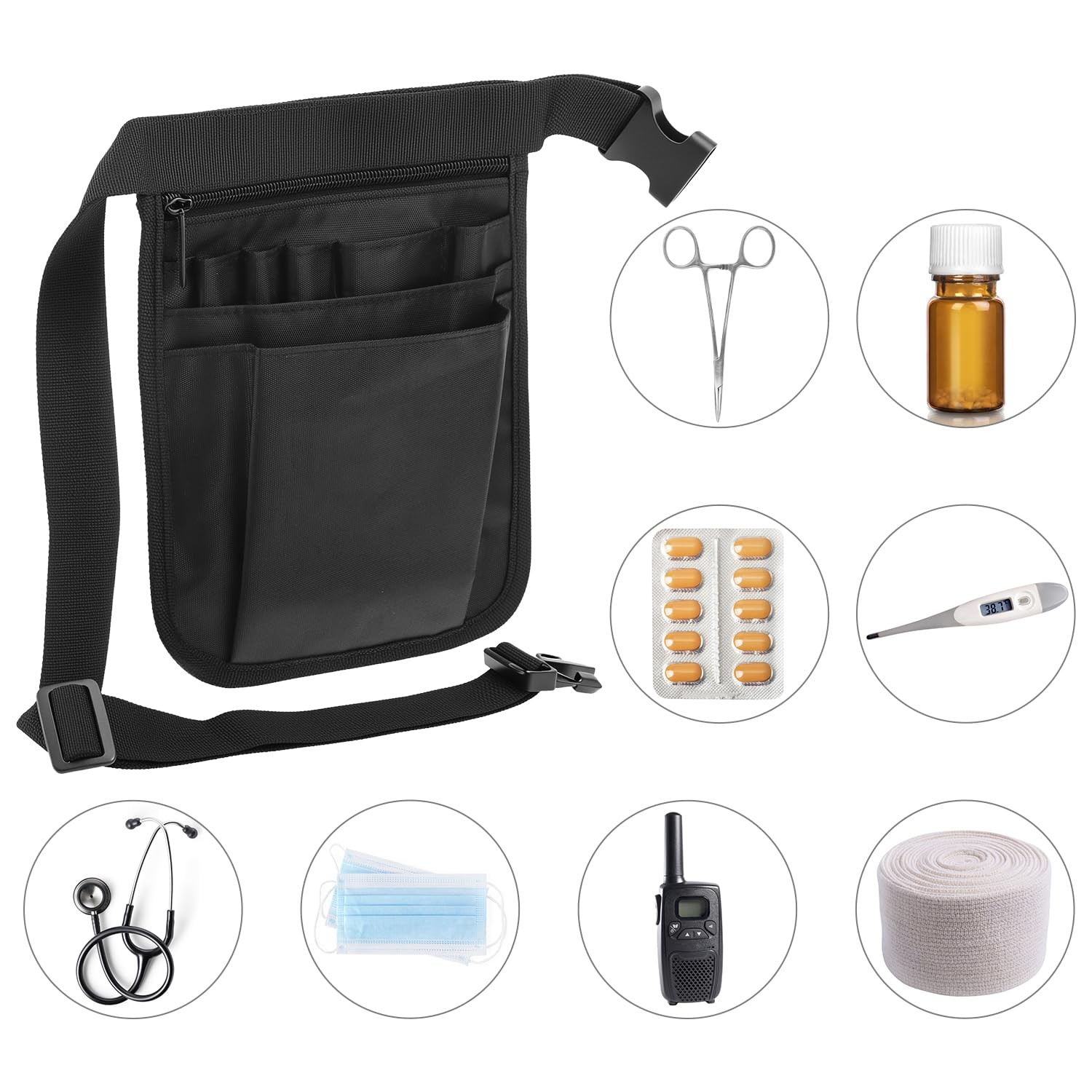 Nurse Medical Organizer Belt Waist Bag Pouch 10×7 Black 420D Oxford Waterproof T