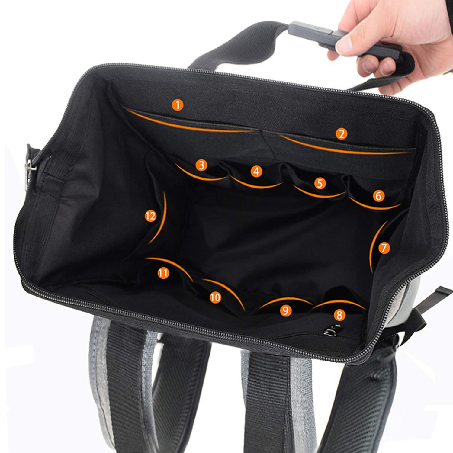 Justzon Backpack Tool Bag Padded Back Support Heavy Duty Tool Kit Carrier