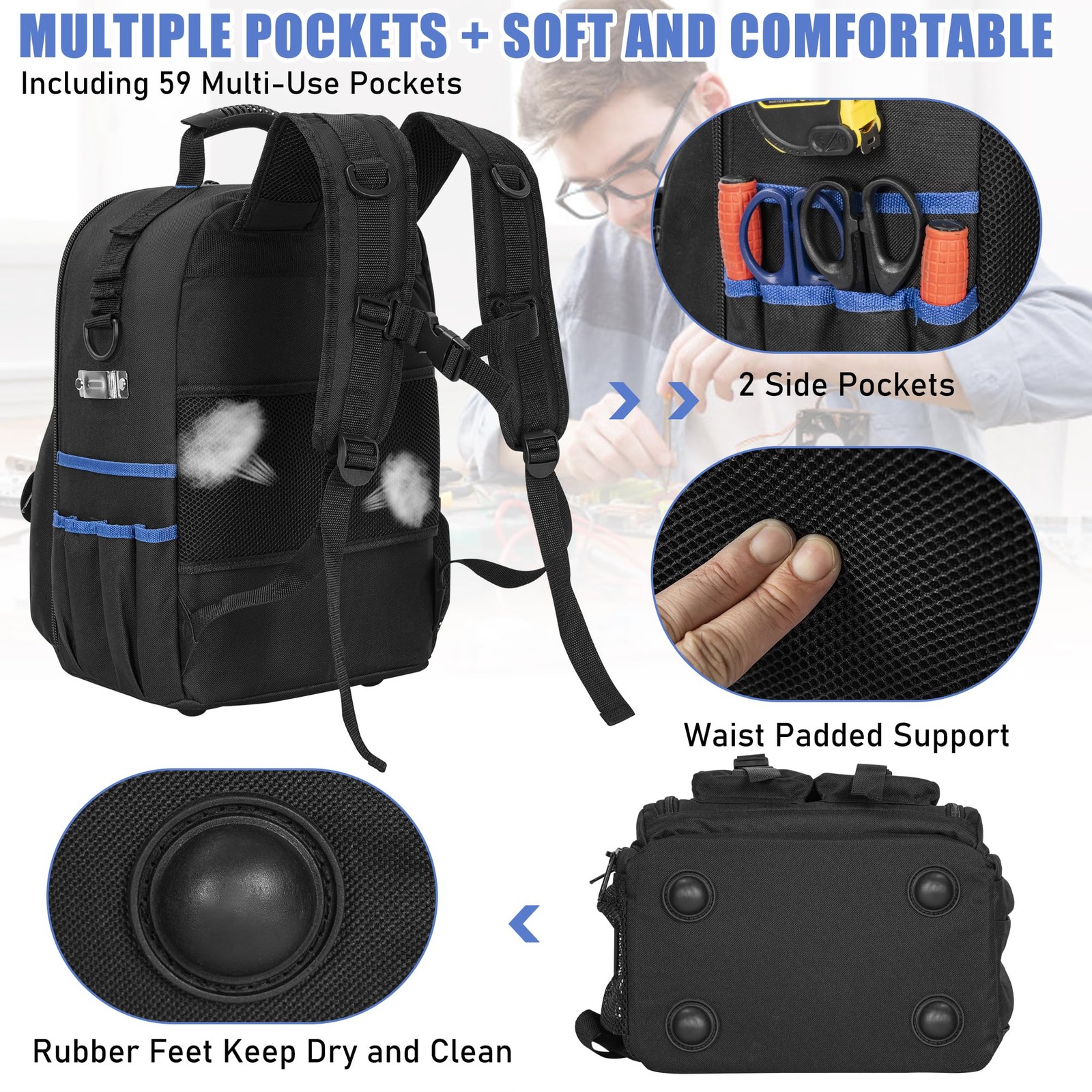 LASUK Tool Backpack for Men with Removable Tool Organizer