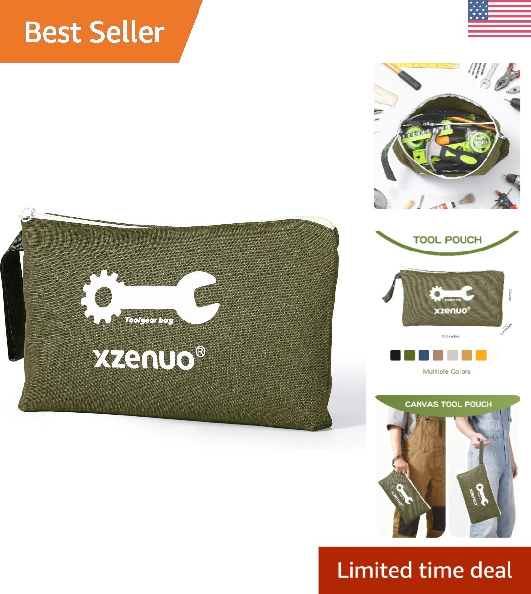 Effortless Organization – 12.5in Green Zipper Tool Bag with Wristlet Strap