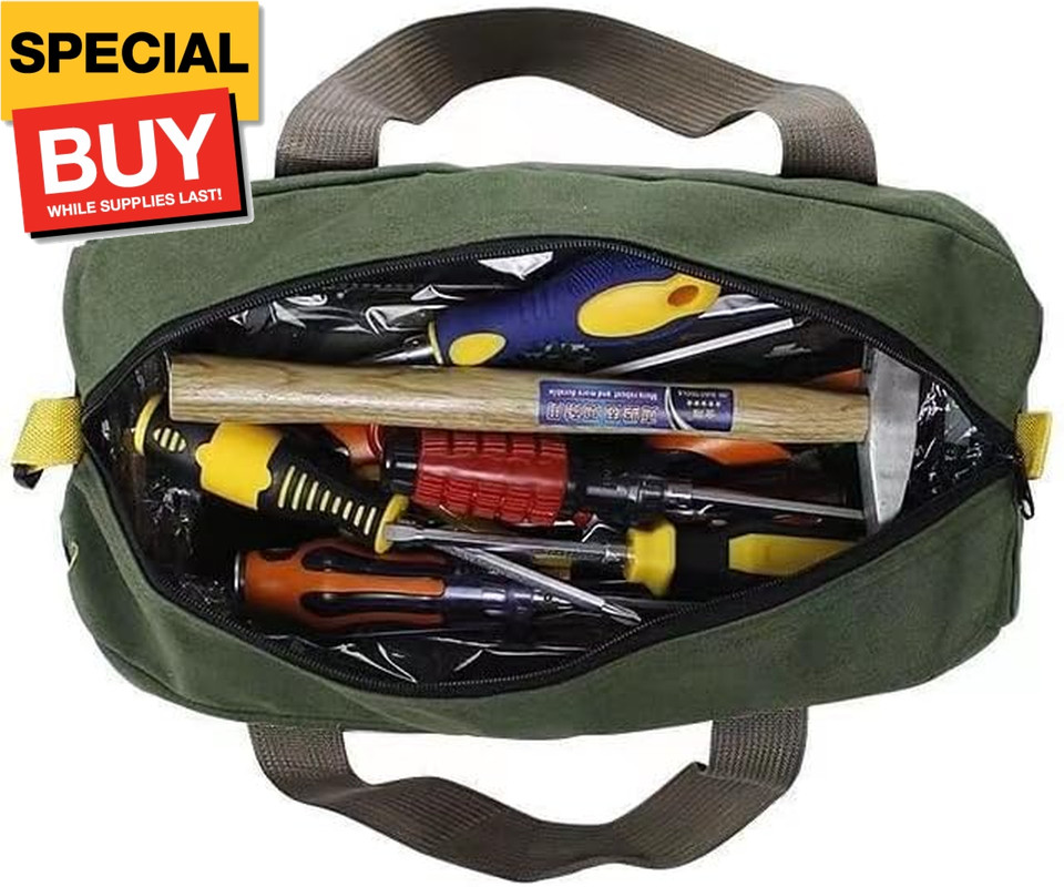 Canvas Wide Mouth Tool Bag, Large Capacity Tool Bags for Men, Portable Home Tool