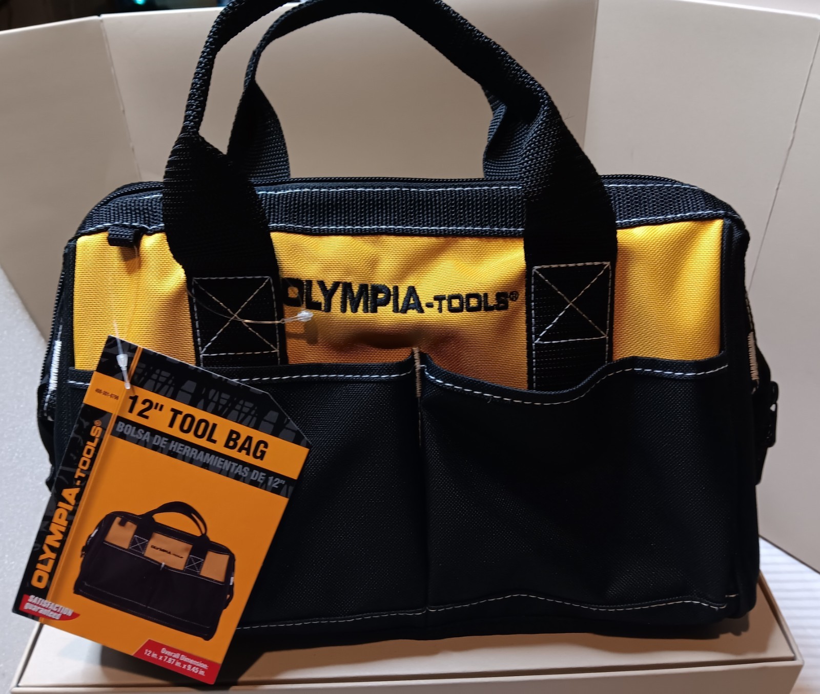 Olympia Tools 12 Inch Wide Mouth Tool Bag, Tool Tote with Water Proof Molded Bas