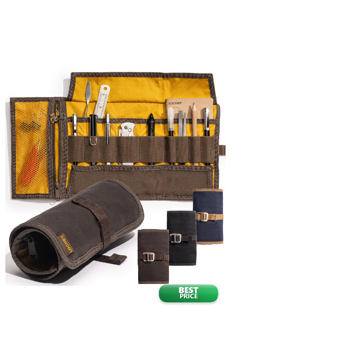Lochby Art Edc Roll-Up Tool Bag For Pen Elastic Loops For Pens Cables External
