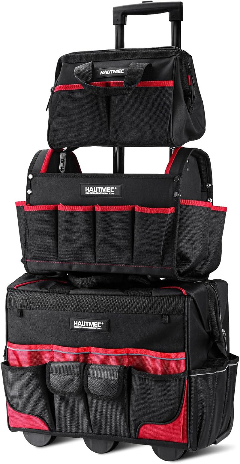 Heavy-Duty 3-Piece Rolling Tool Bag Set with Wheeled Storage & Totes