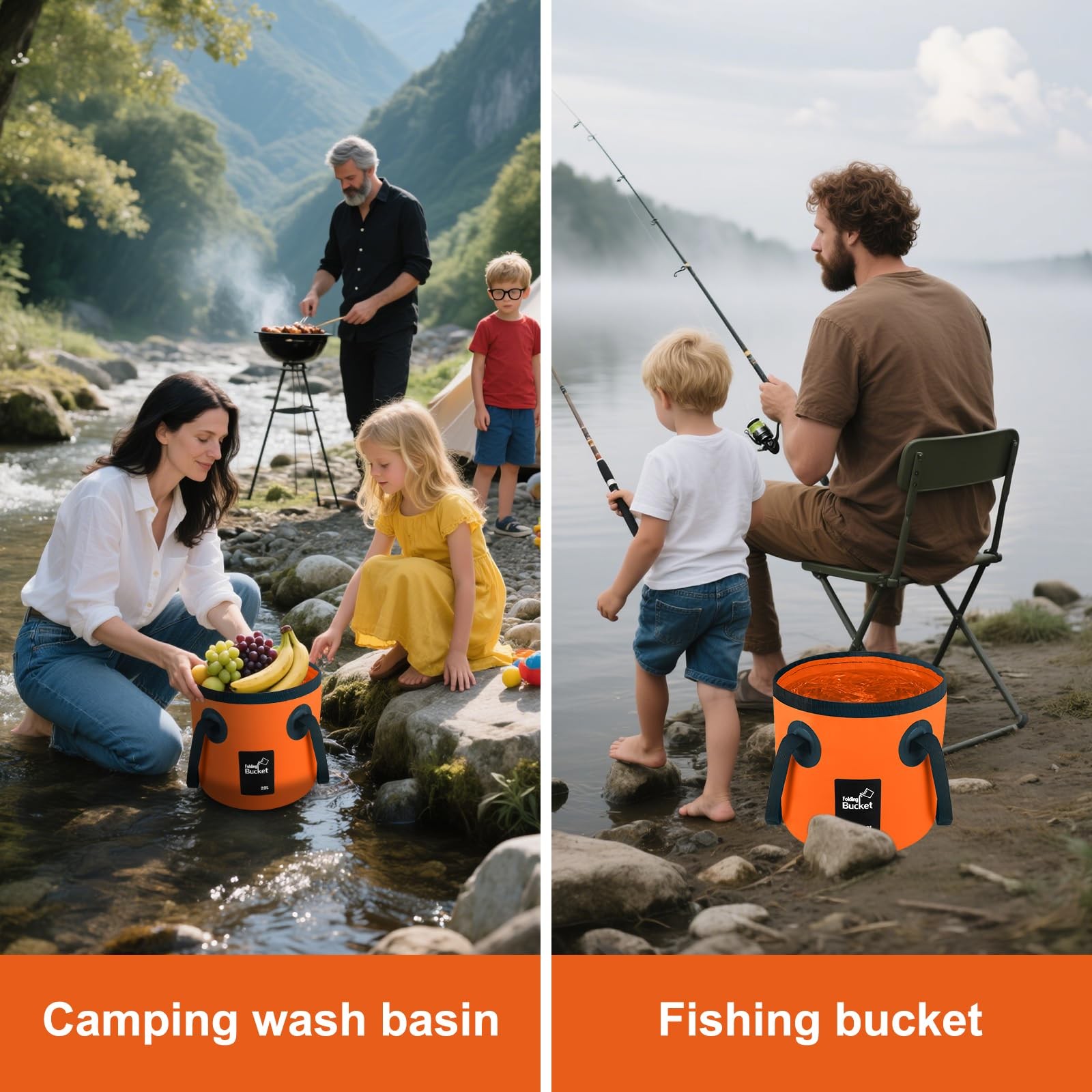 5 Gallon Bucket, Collapsible Bucket with Handle for Outdoor Beach Fishing Gar…