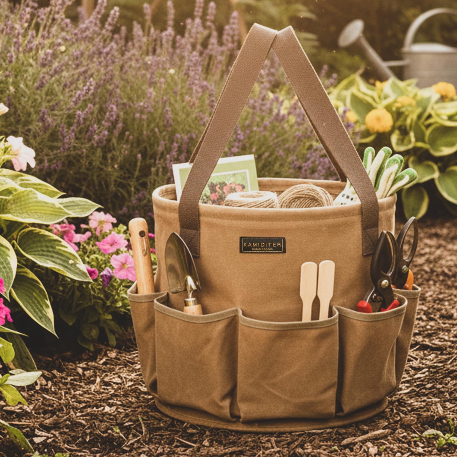 30L 8Gal Collapsible Tool Bag Gusset Organizer 13.5×12.5 Inch Khaki