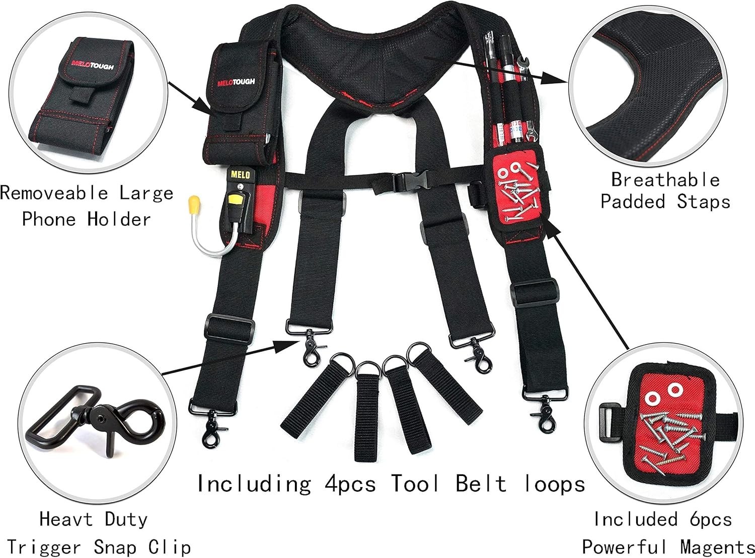 Durable Padded Work Suspenders with Magnetic Wristband