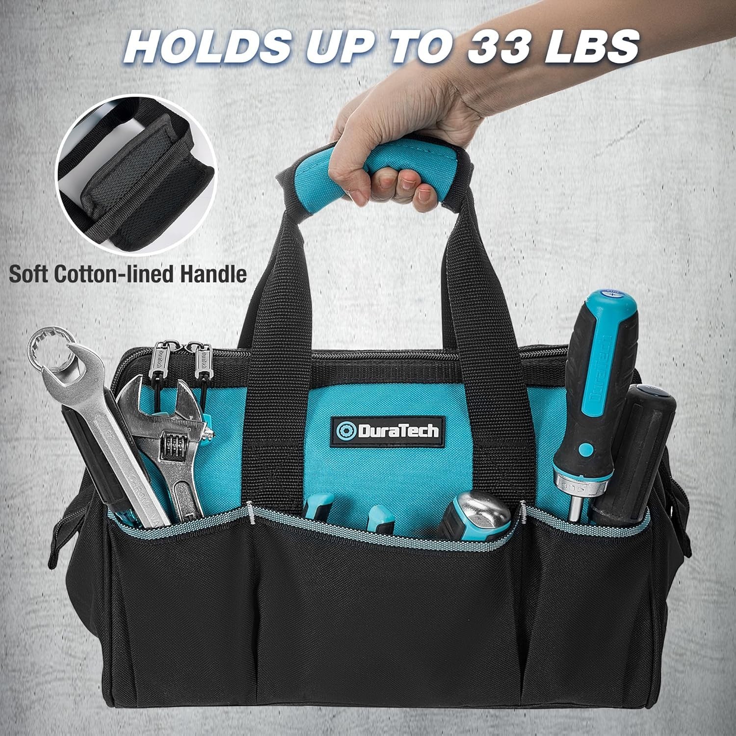 DURATECH 13-Inch Small Tool Bag with 9 Pockets, Tool Bags for Men Women, Toolbag