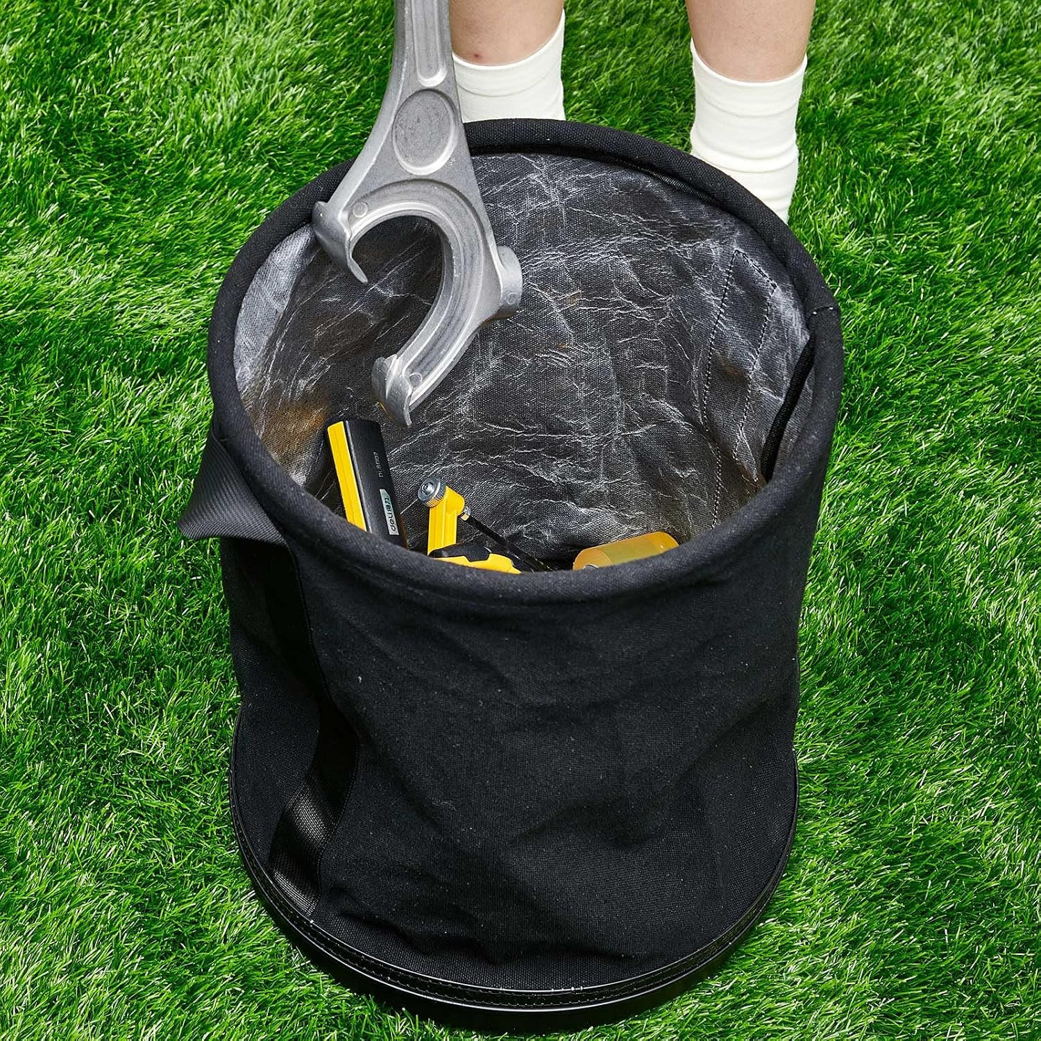 2 Pack Canvas Bucket 15″ X 12″ Heavy Duty Lineman Tool Bag with Plastic Bottom &