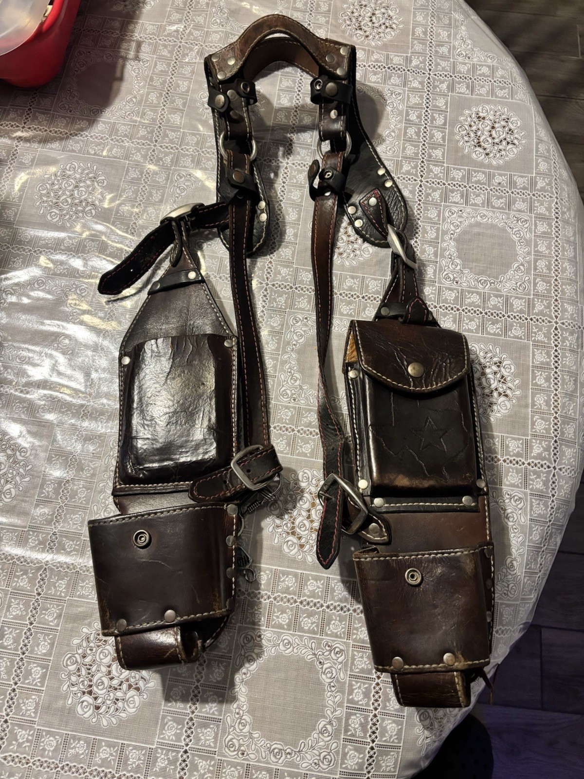 leather dual underarm shoulder harness and utility tool bag