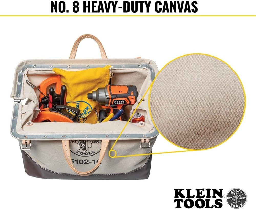 Heavy Duty Natural Canvas Tool Bag, Tool Tote, Multi-Purpose Bag with Wide Hi…