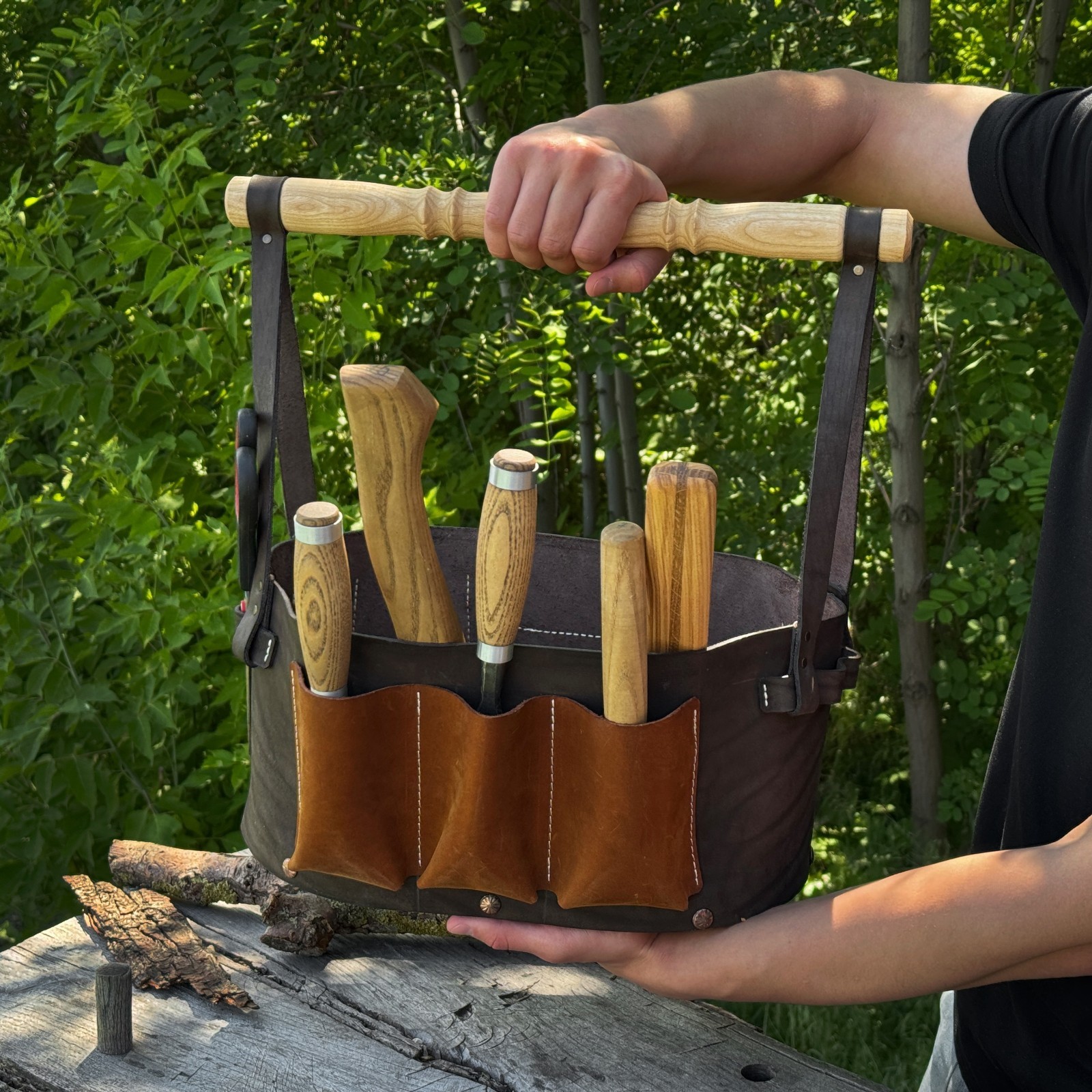 Genuine Leather Tool Organizer, Carry Bag for Woodworking and Garage Tools