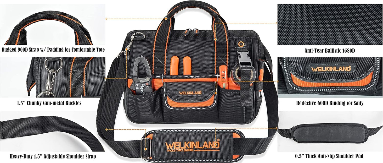 WELKINLAND 13-Inch Small Tool Carrier, Electrician’S Organizer, HVAC Tech’S Bag,