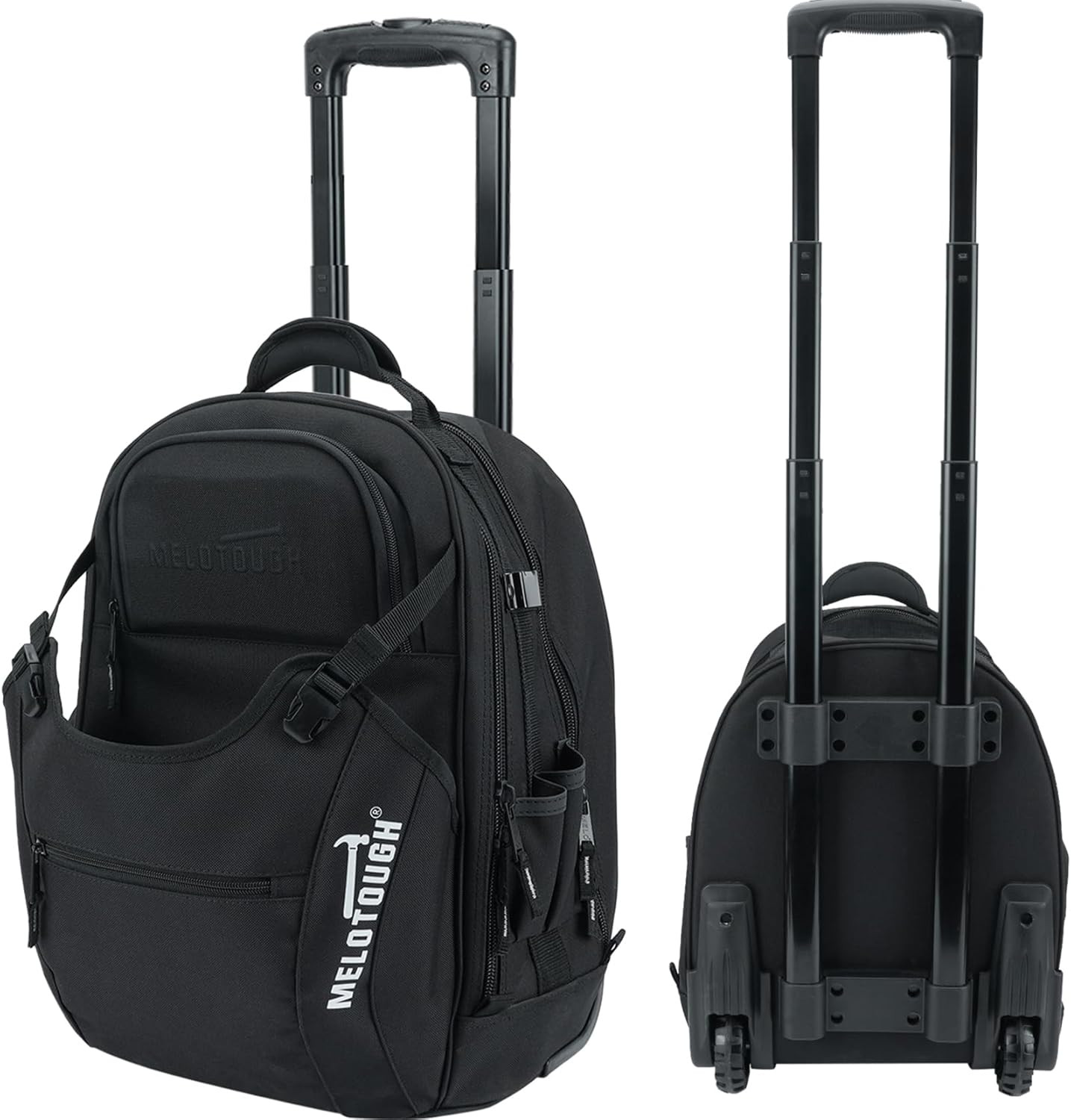35 Pockets Rolling Tool Bag Wheeled Heavy Duty Rolling Tote Bag with Telescoping