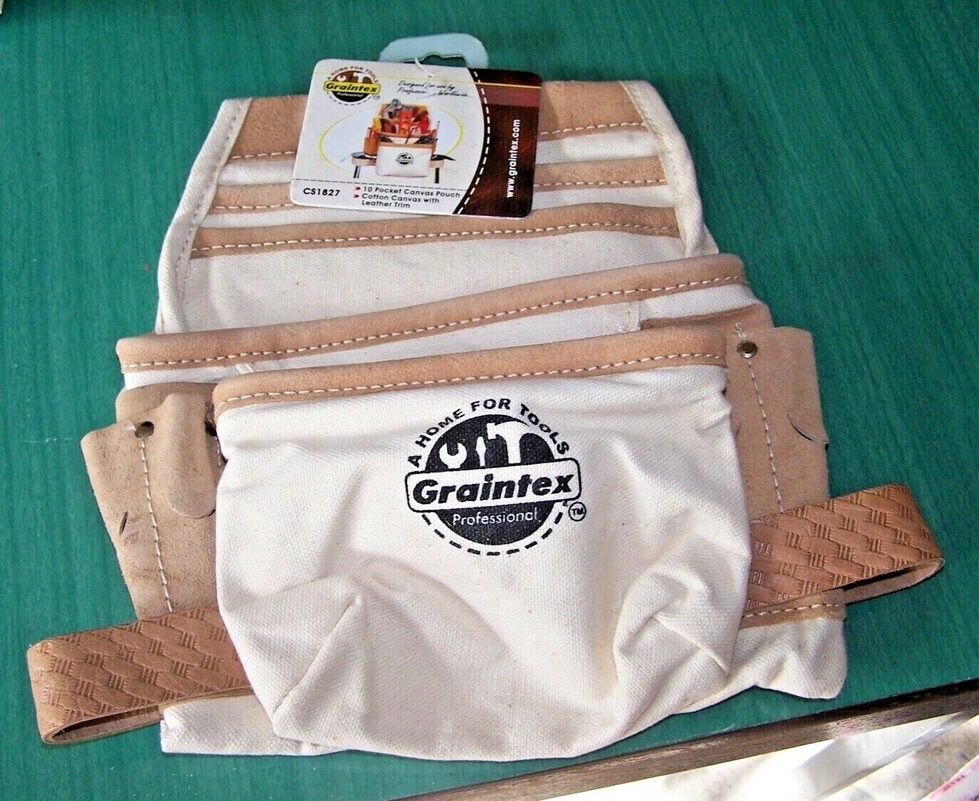 GRAINTEX – CANVAS TOOL POUCH w/ Leather Trim – 10 Pockets – CS1827 – NWT!
