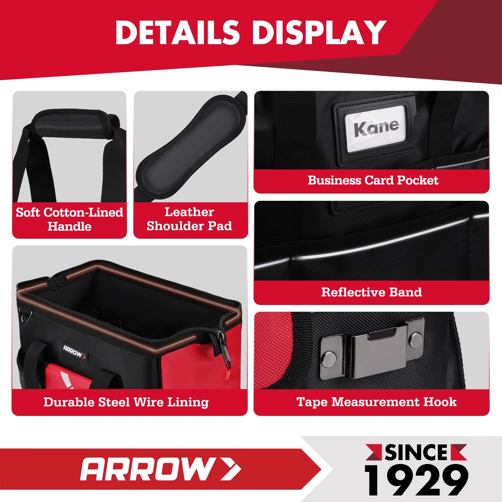 16in Tool Bag Organizer with Wide Open Mouth 13 Pockets Heavy Duty ARROW