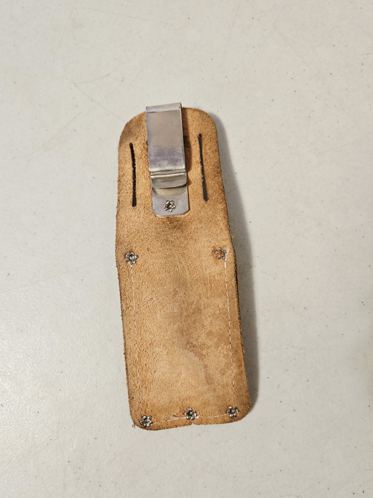 Vtg Genuine Leather Utility Knife/Tool Pouch Holster w/Belt Clip & Belt Slots