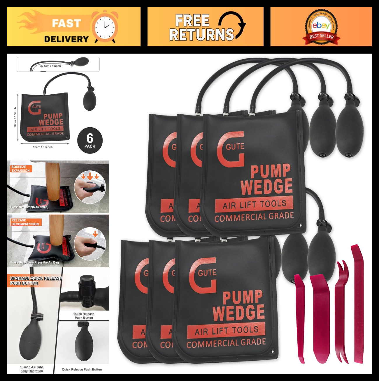 Air Wedge Bag Pump – Heavy Duty Leveling Kit & Alignment Tool – 6 Pack Medium Si