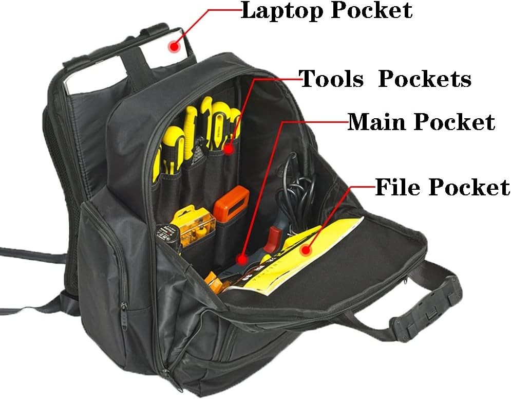 Durable 1680D Polyester Tool Backpack – Perfect for Electricians & Plumbers