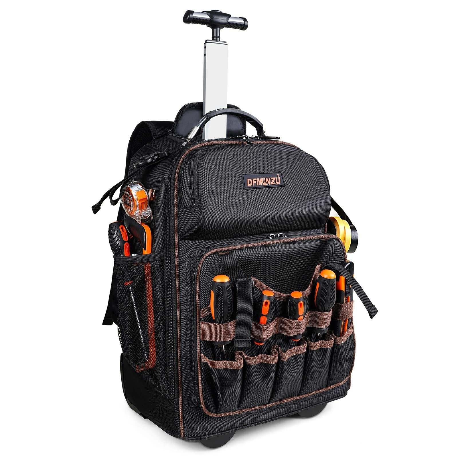 Heavy Duty Rolling Tool Backpack – 43 Pockets, Wheeled Tool Bag for Electricians