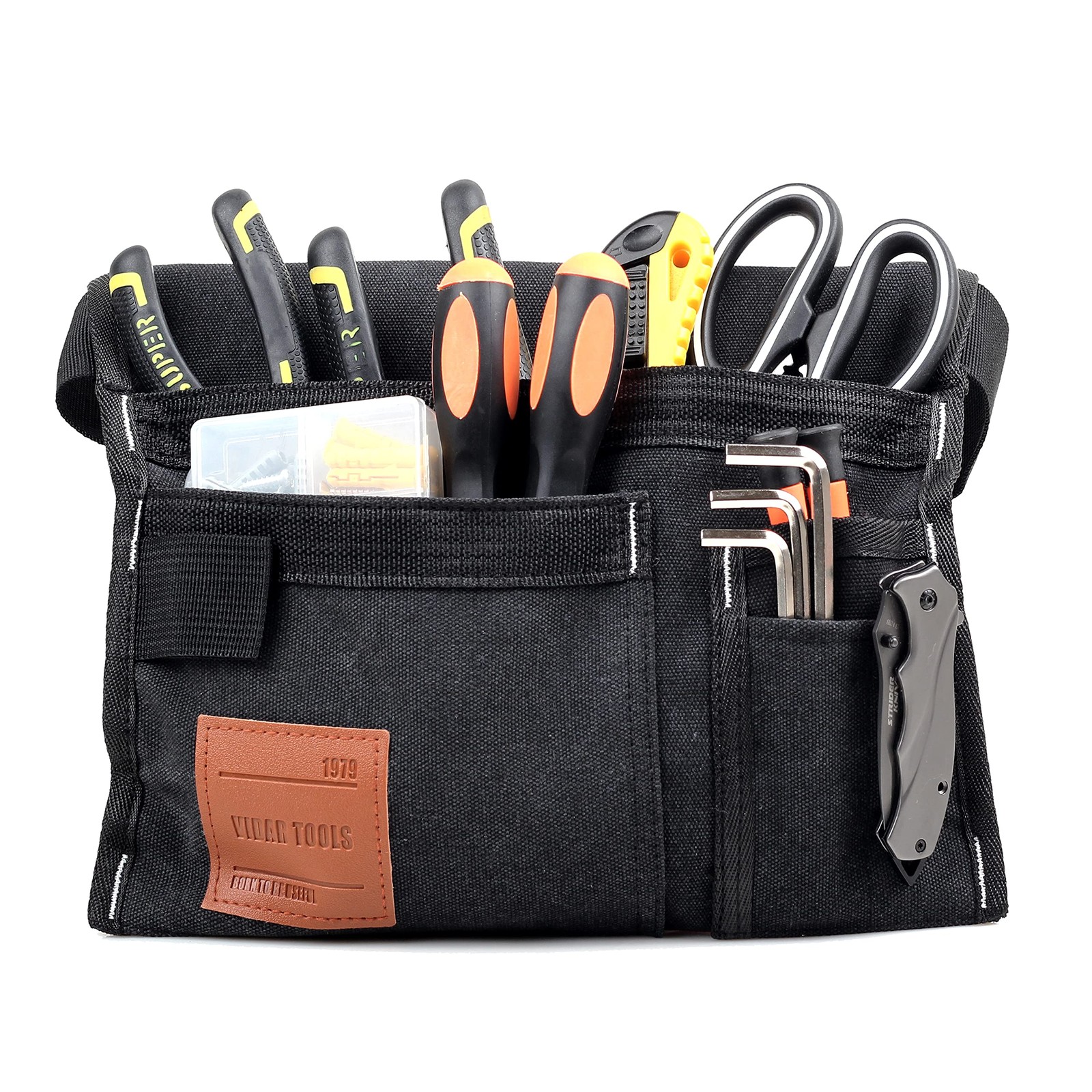 VIDAR TOOLS 6-Pocket Single Side Tool Belt 11.4*9.8*0.5inch, Black
