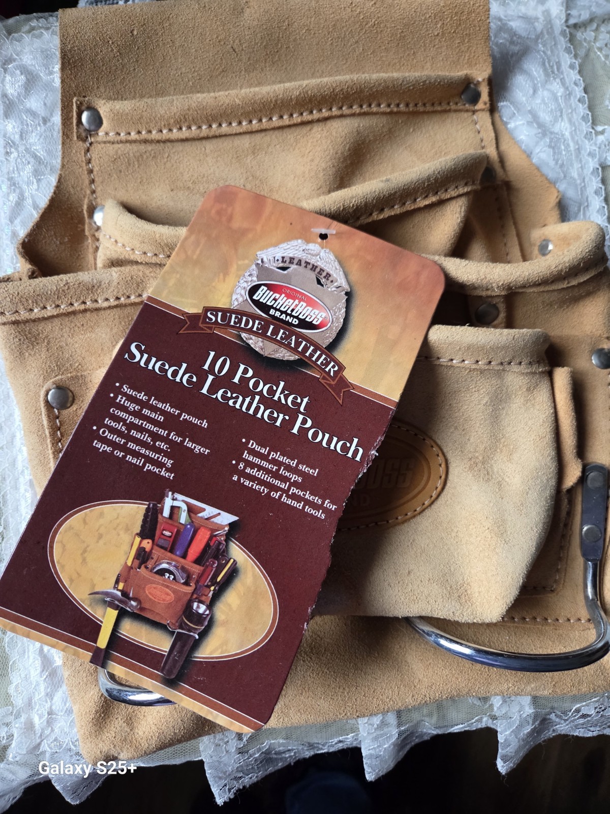 Bucket Boss 10 Pocket Suede Leather Tool Pouch Steel Hammer Holder