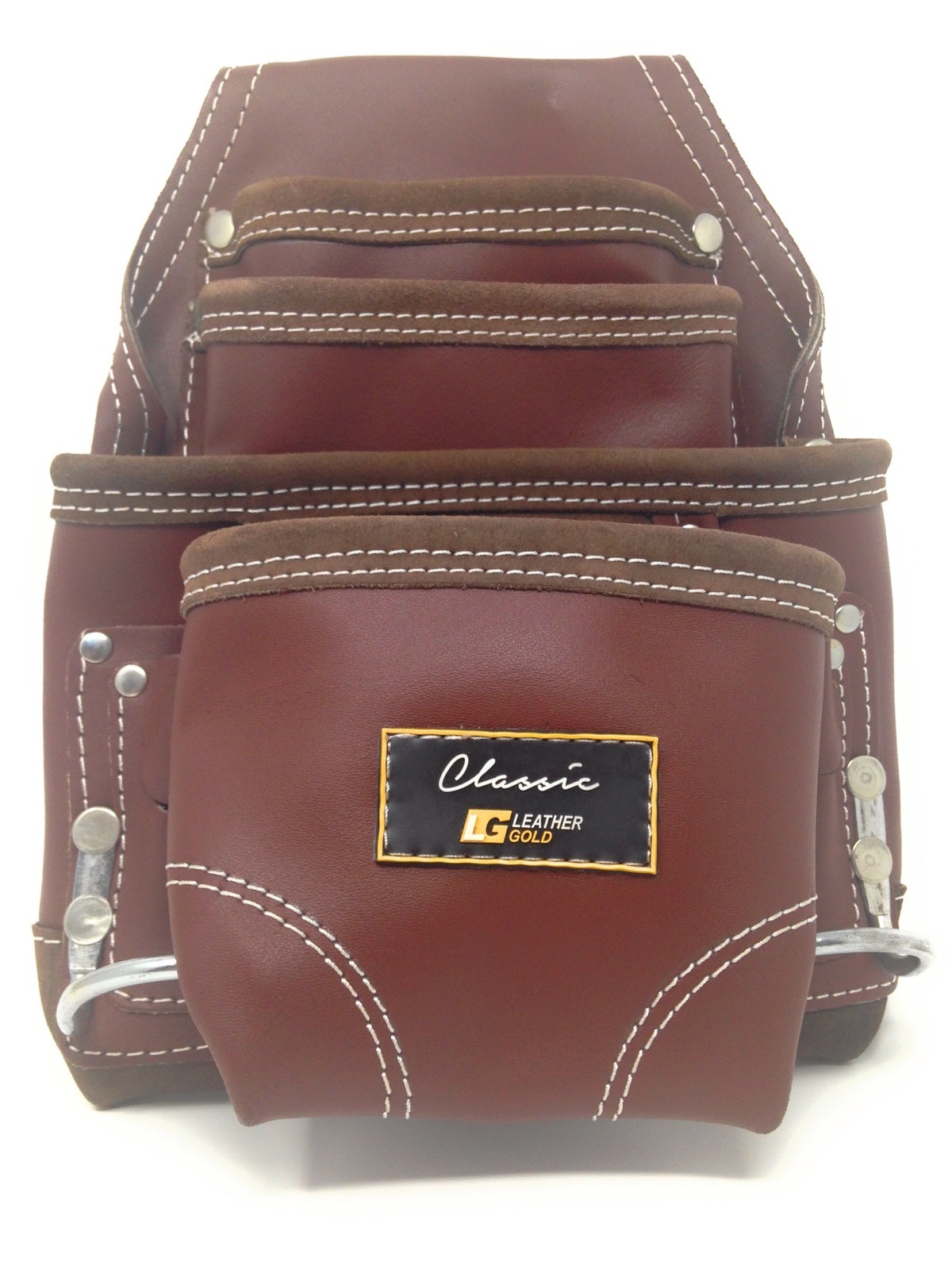 Leather Gold CLASSIC ,Ten Pocket Brown Tanned, Tool Pouch, With 2 Hammer Holders