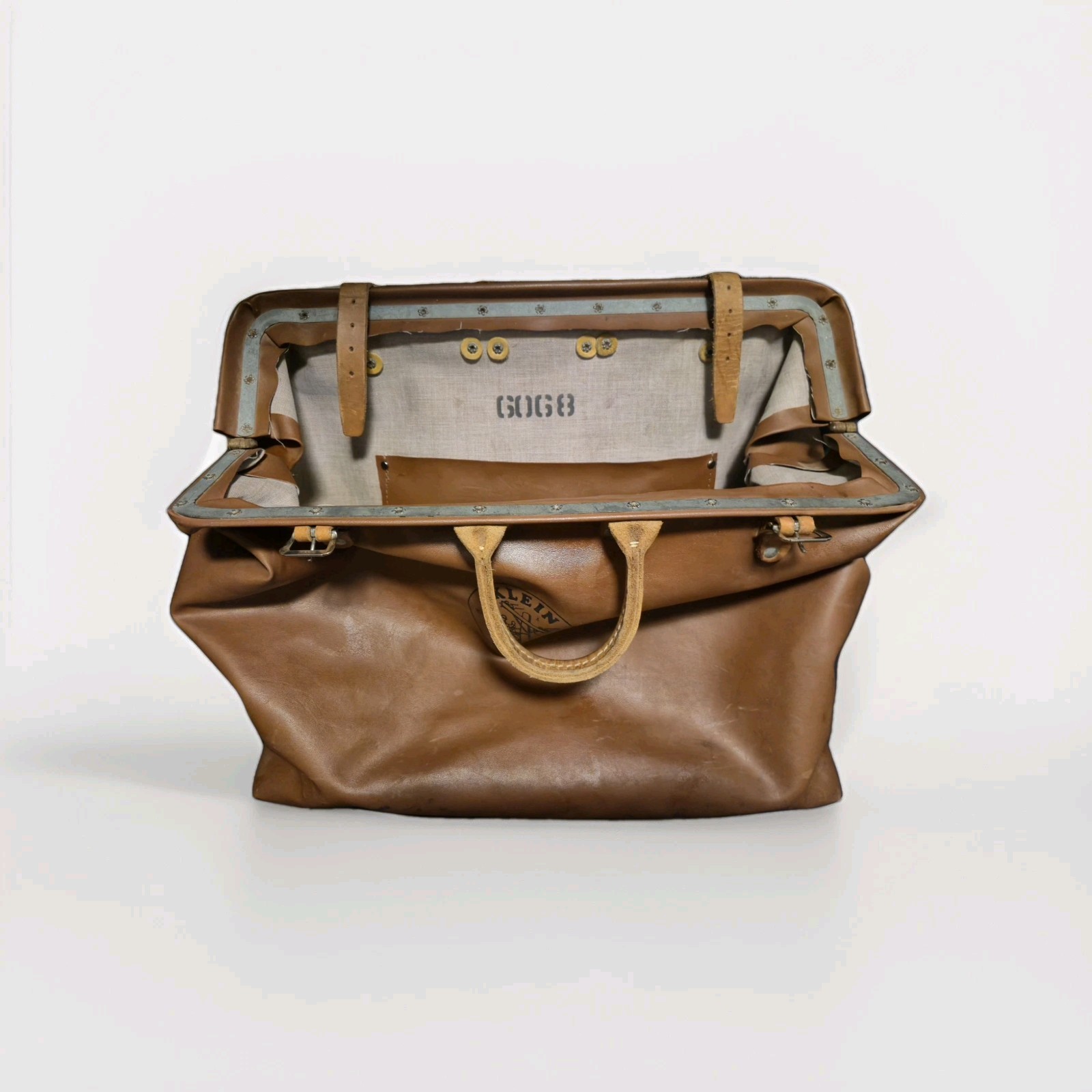 Klein Tools 6068 Large Brown Leather Tool Bag with Handle, 1 Item
