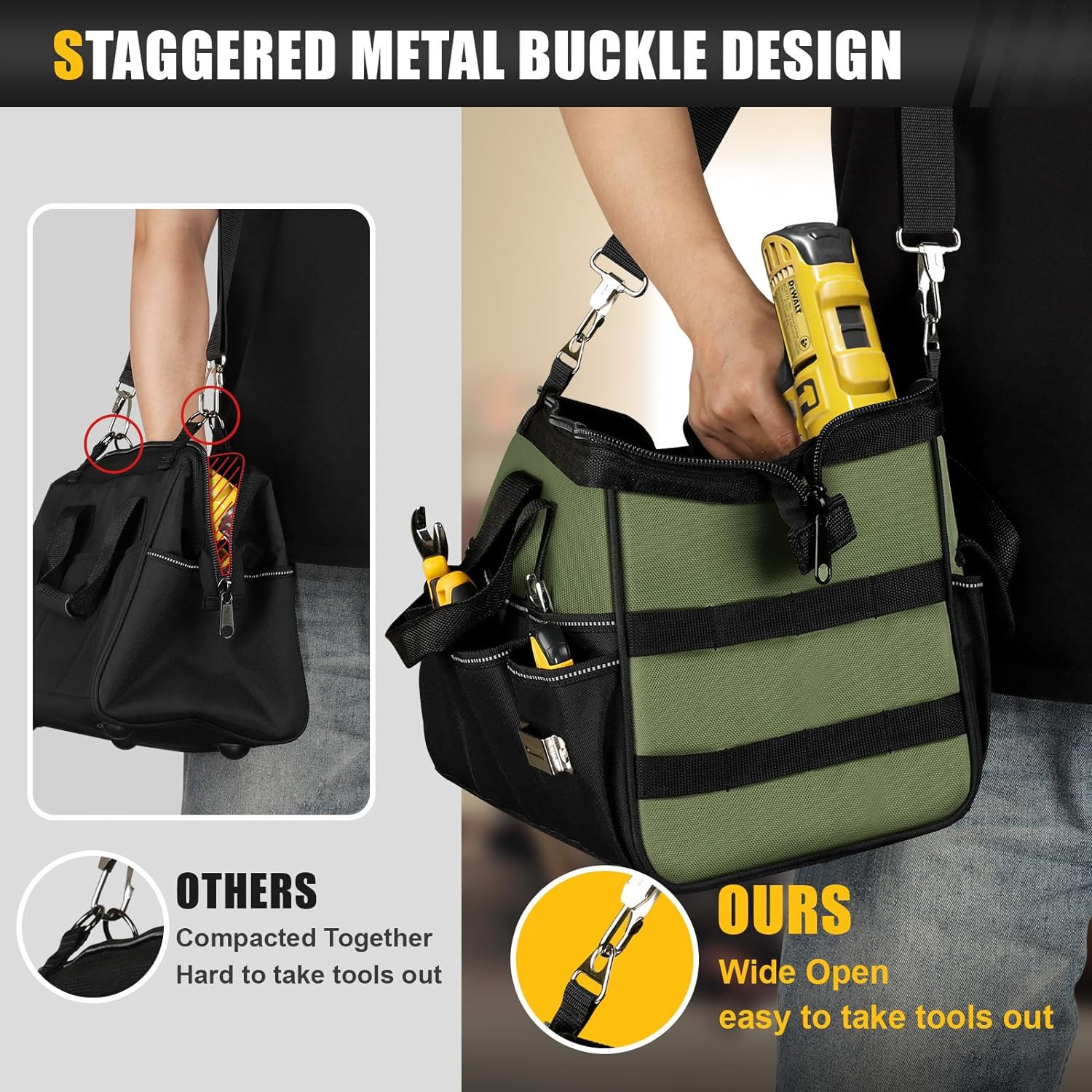 Heavy Duty Tool Bag 15-Inch, 16-Pocket Portable Empty Tool Box Organizer Storage