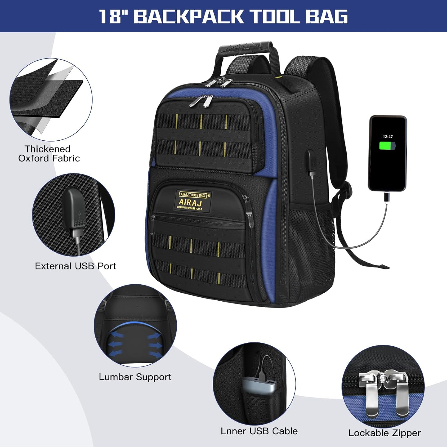 21″ Rolling Tool Bag with Wheels & 18″ Tool Backpack Set | Adjustable Telescopin