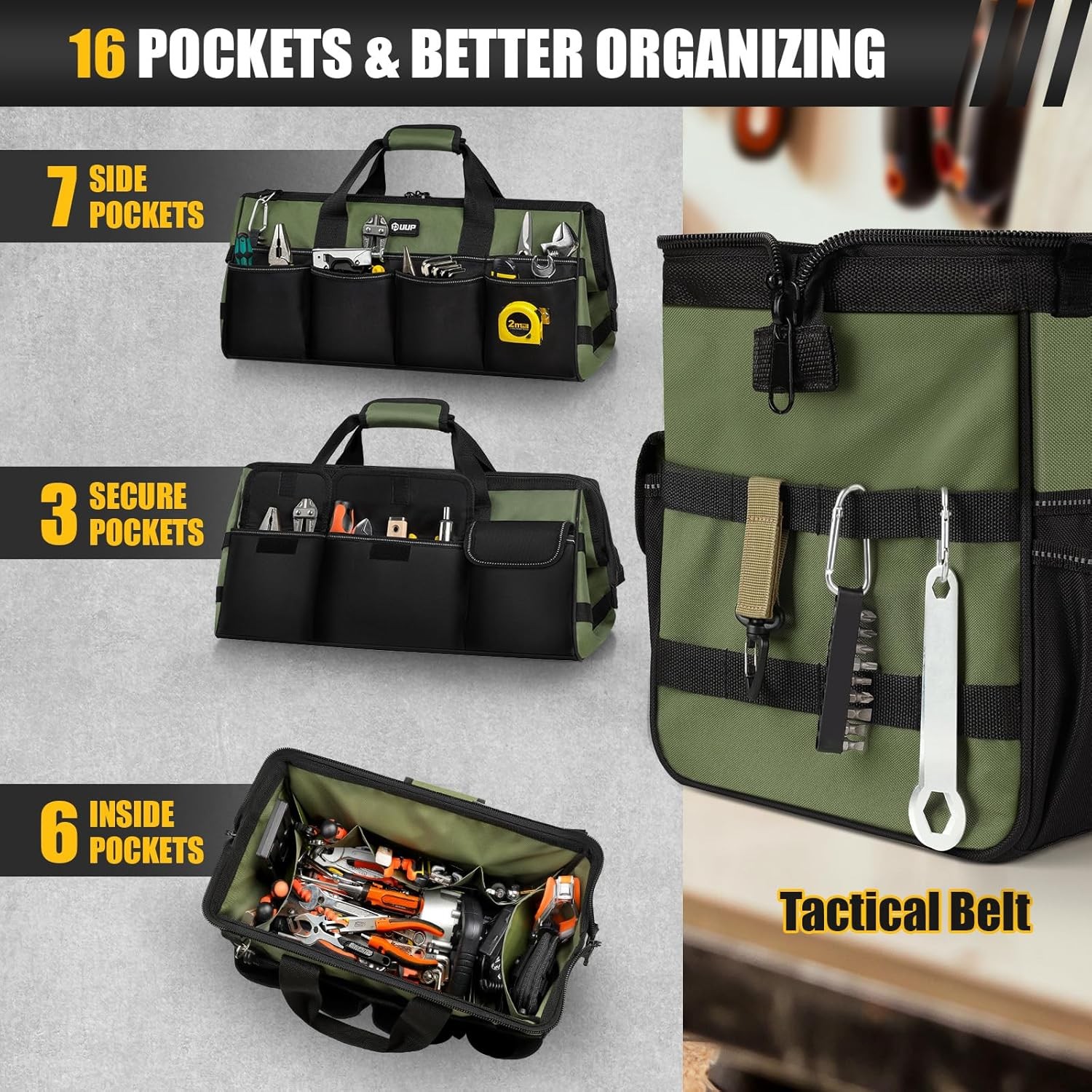 Heavy Duty Tool Bag 20-Inch, Extra Large 16-Pocket Portable Empty Tool Box Organ