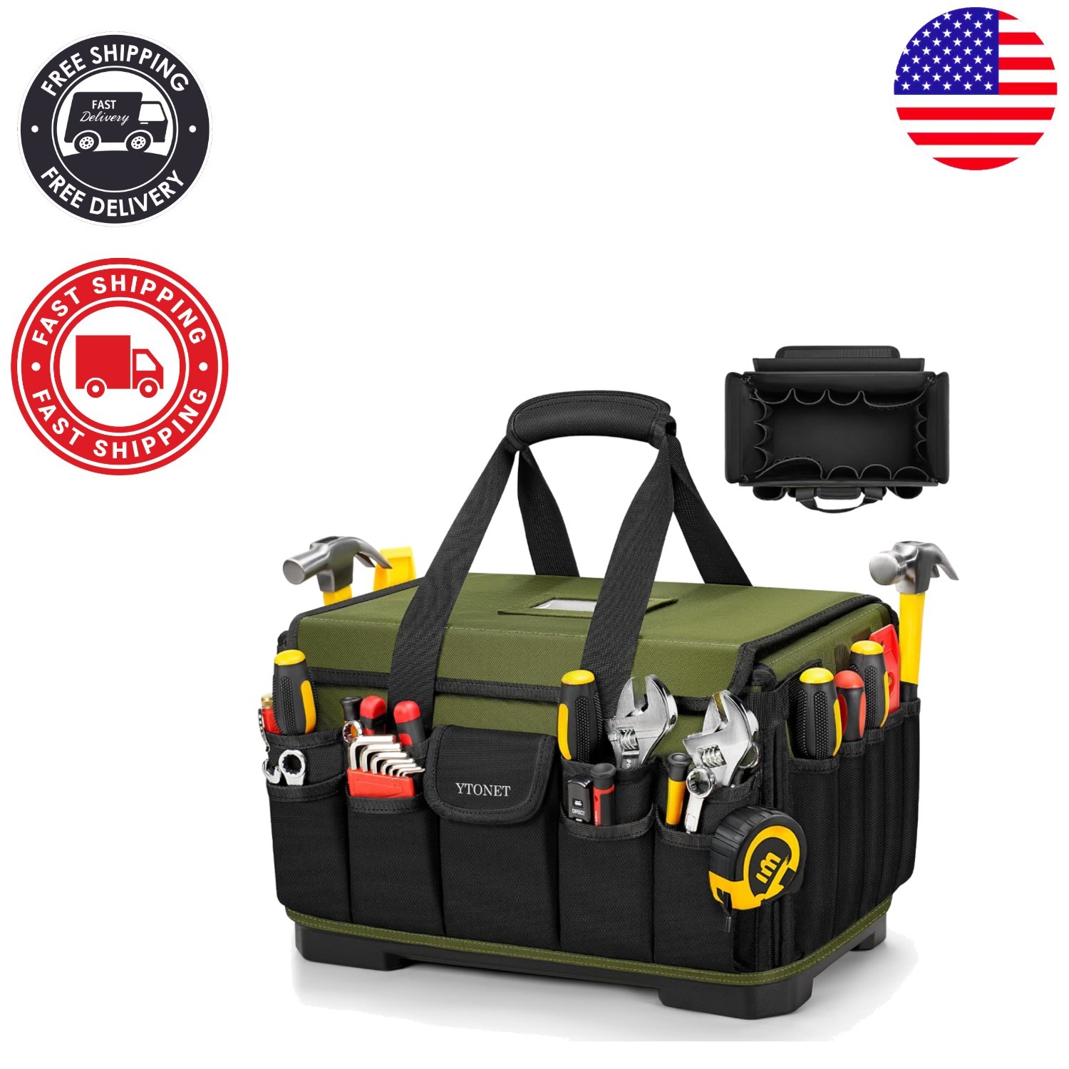 16-Inch Heavy Duty Tool Bag with 46 Pockets, Waterproof Base for Professionals