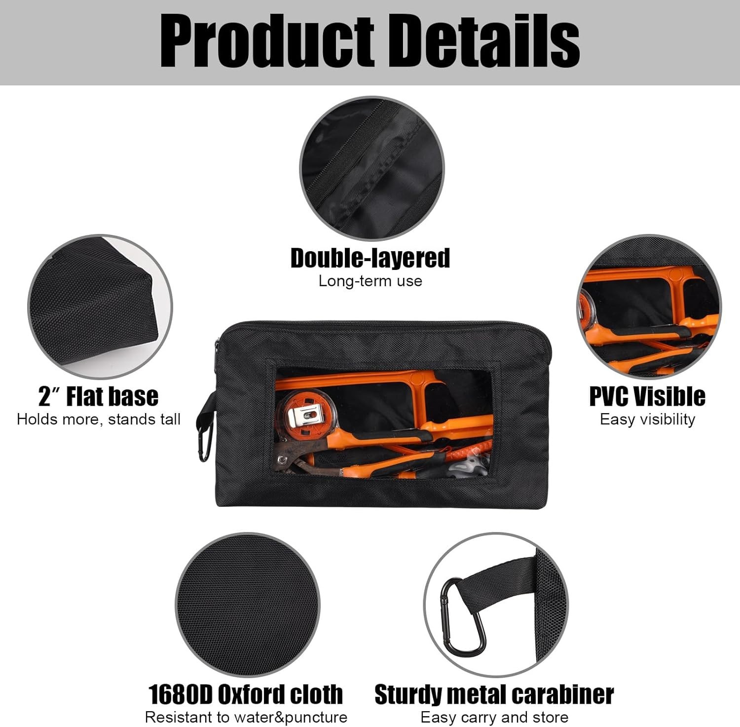 Multipurpose Tool Storage Pouches Set of 6 with Clear Windows for Easy Access