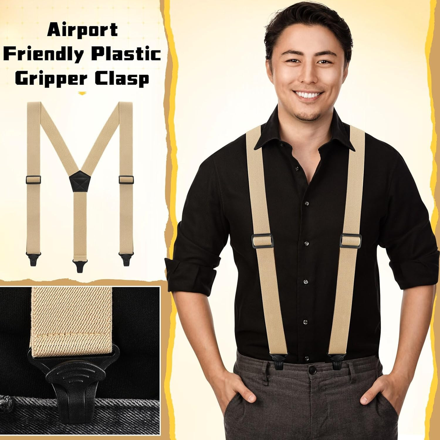 Men Hidden Undershirt Suspender Under Clothing Airport Friendly Strap Y 1.5in At