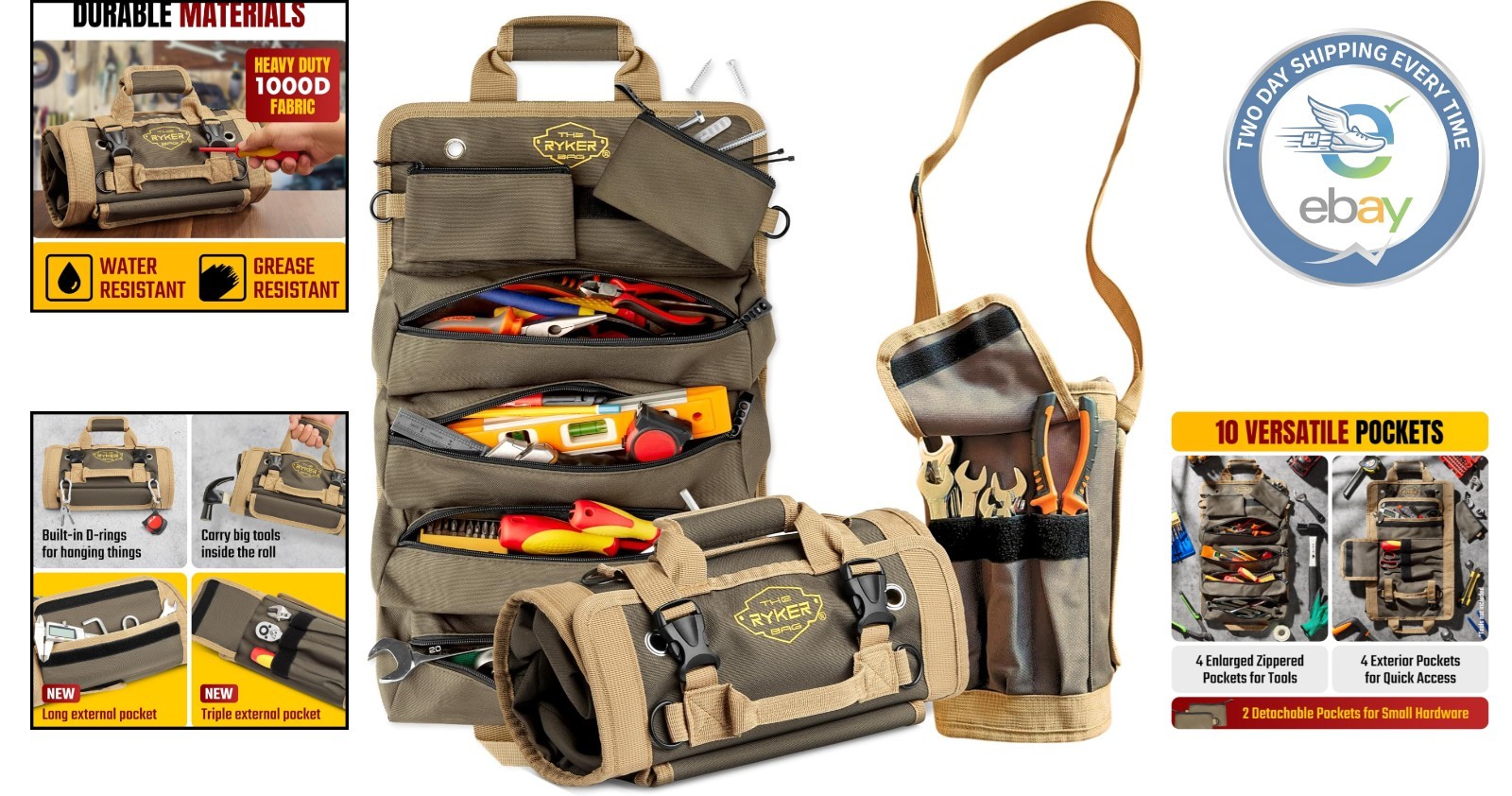Compact Tool Roll Organizer with Detachable Pouches – Ideal for Dads & Mechanics