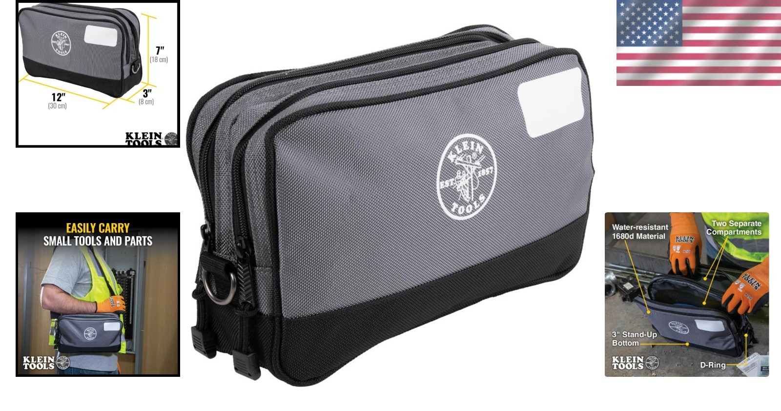 Water-Resistant Tool Pouch with D-Rings – 12”L x 7”H for Easy Access