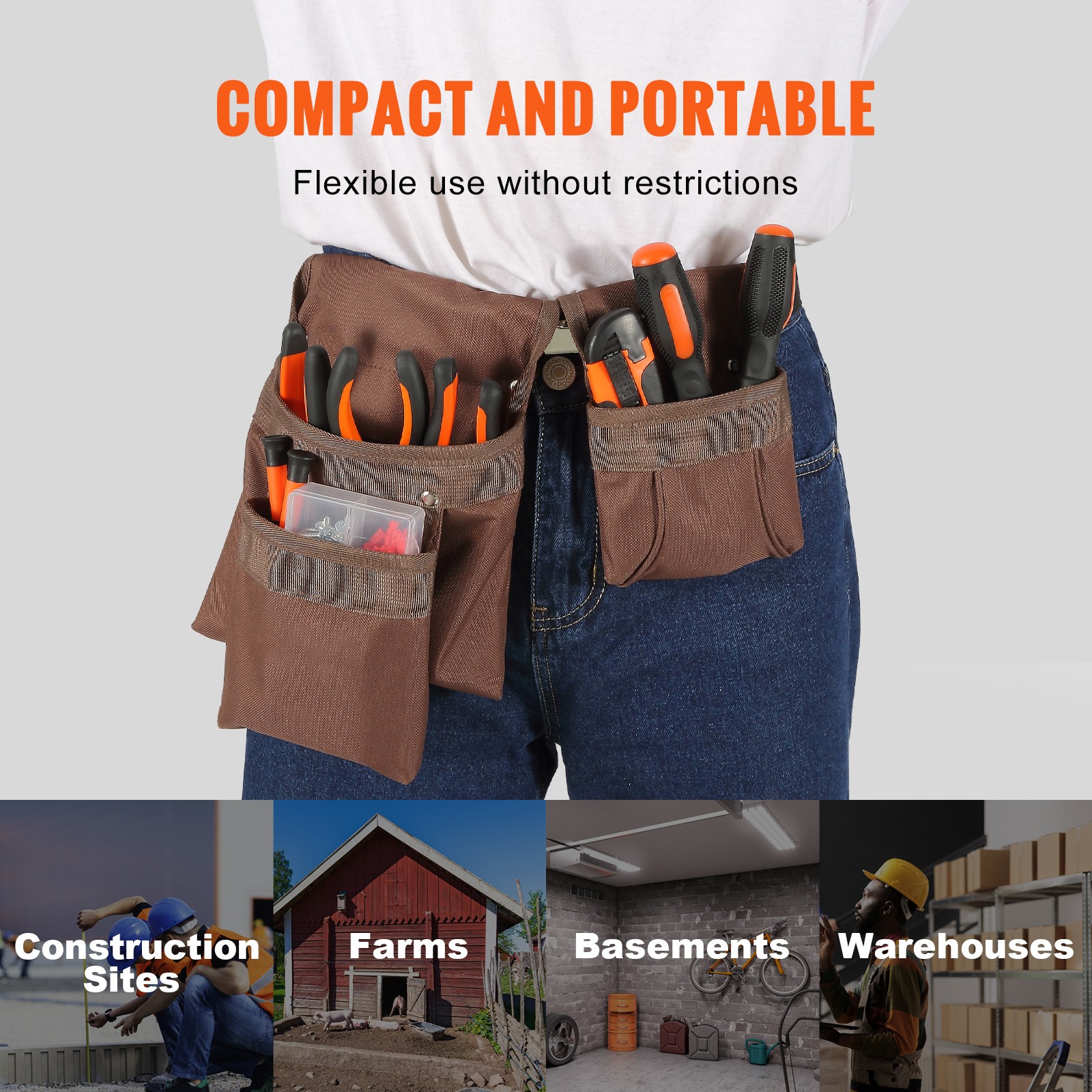 VEVOR Tool Belt Carpenter Construction Tool Pouch 13 Pockets 29″-54″ Waist Size