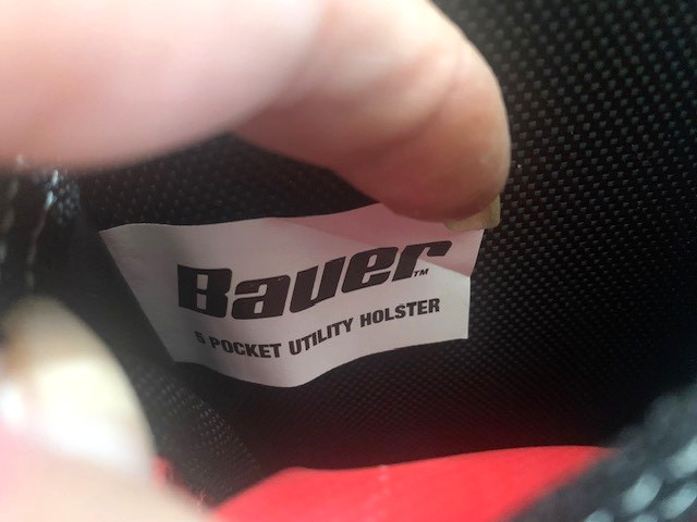 BAUER TOOL BELT 5 POCKET/POUCH & 2 LOOPS #58522 BLACK RED POLYESTER w/CARABINER
