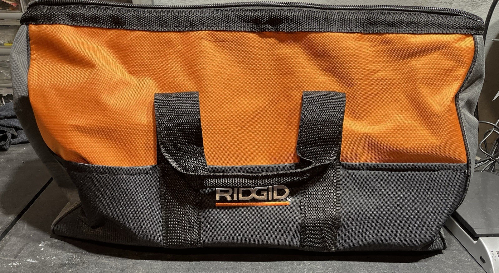RIDGID Orange/Black Fabric Tool Bag 22x12x12 Zipper Closure with Handles