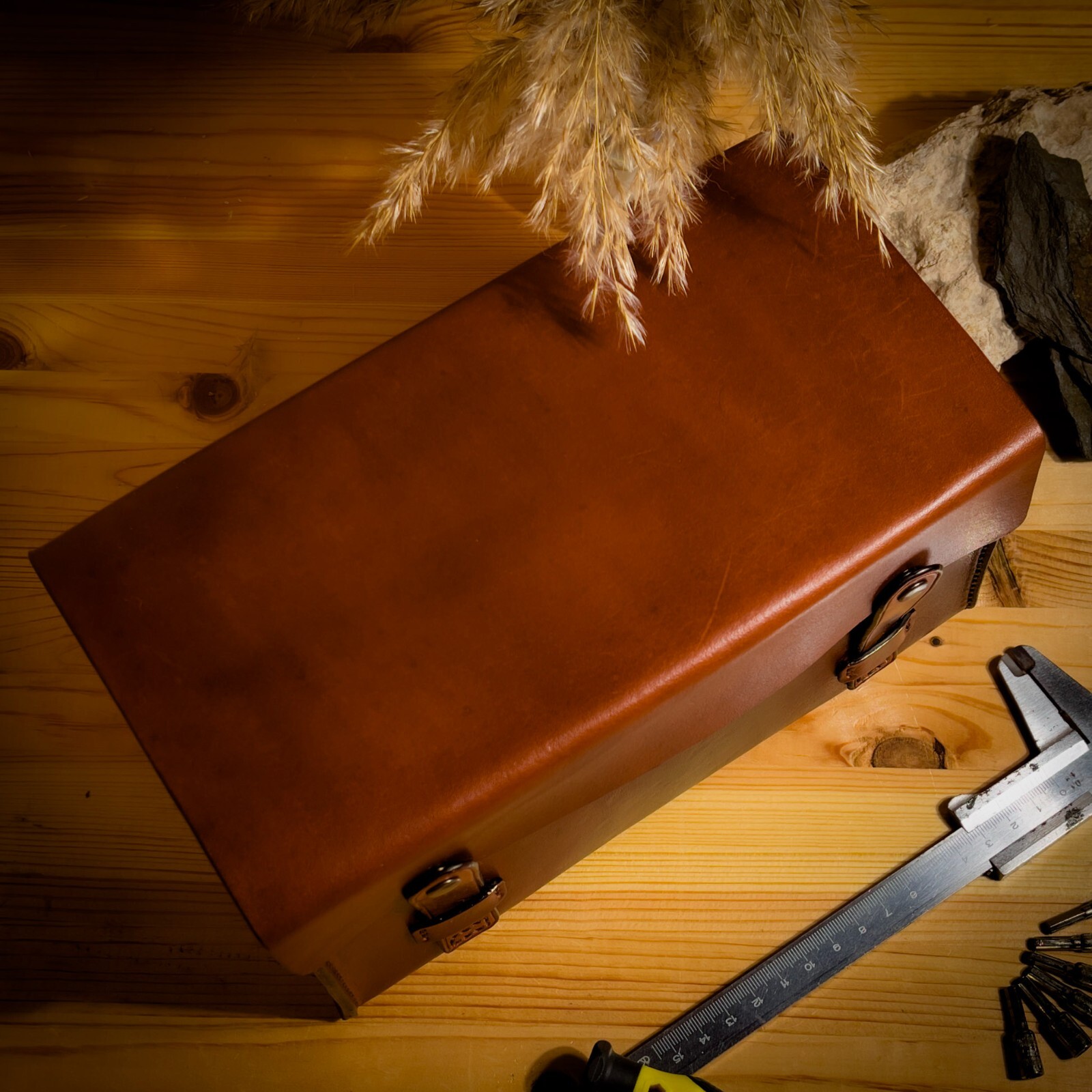Leather tool bag. Toolbox for instruments in home or car. Leather box. Handmade