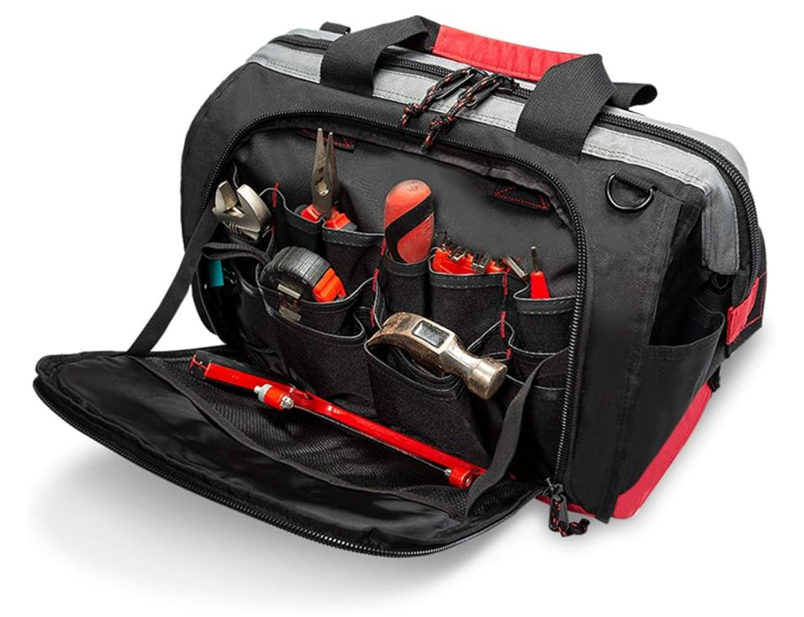 Pnochoo Waterproof Tool Bag 16-inch Wide Black/Red, New