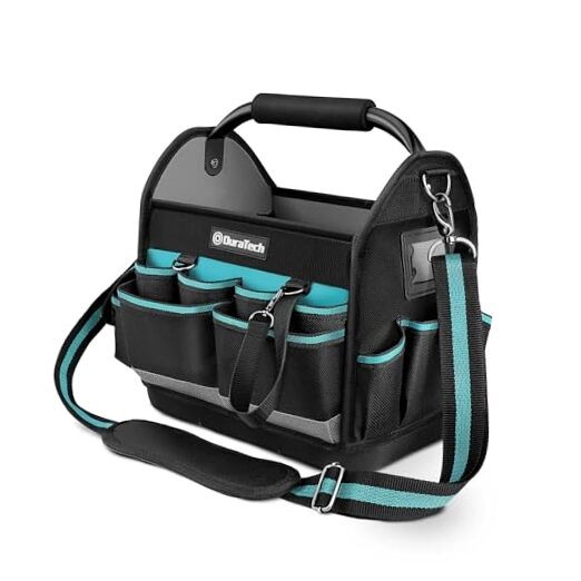 12 Inch Tool Tote with Waterproof Hard Bottom, Electrician Tool Bag with