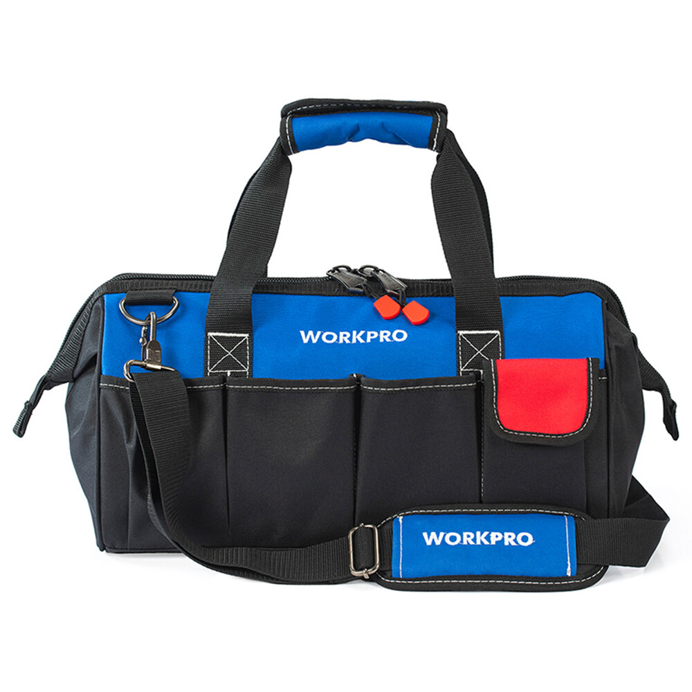 WORKPRO 18″ Storage Tool Bag Sturdy Bottom Close Top Wide Mouth w/Shoulder Strap