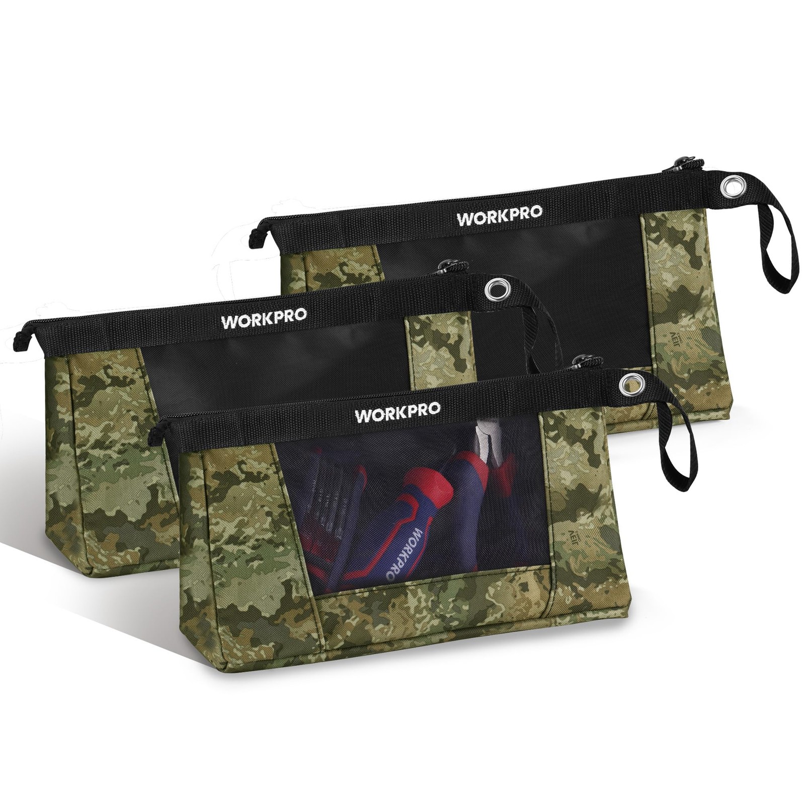 Tool Pouch Zipper Heavy Duty 600D Fabric 7×12 Inch Camo 3 Pack Organizer