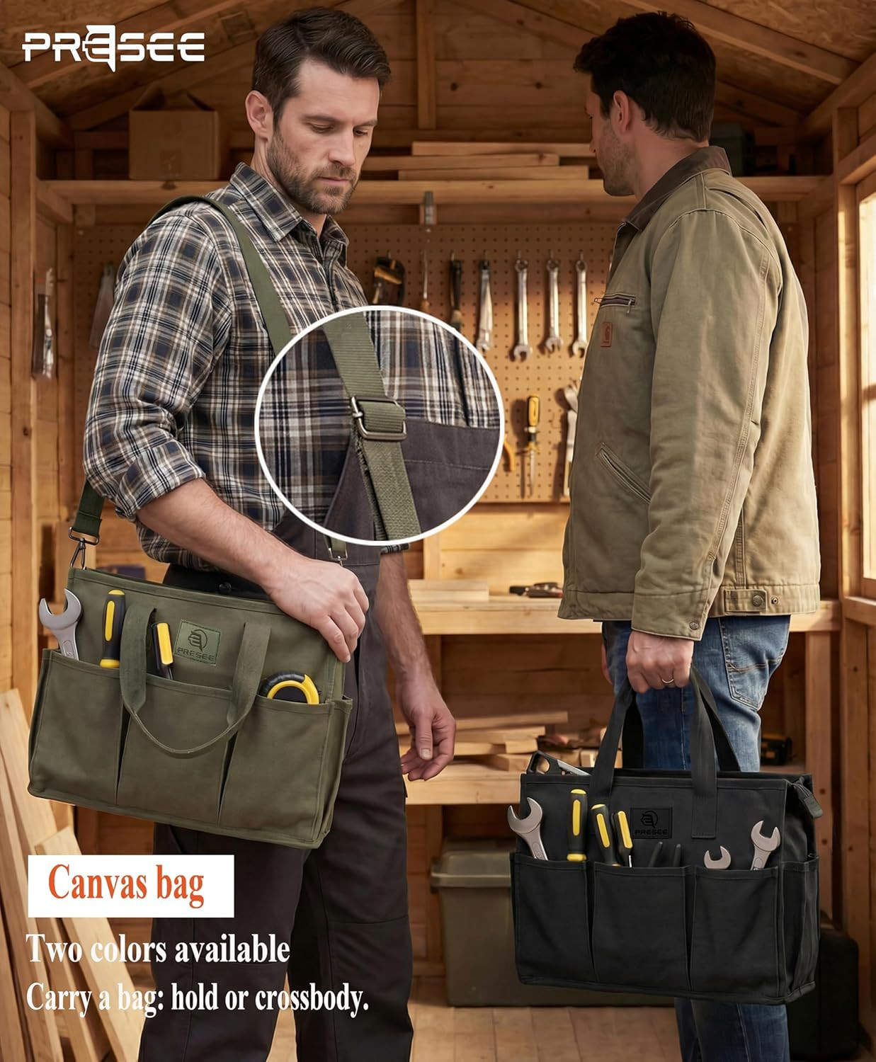 Heavy Duty Canvas Gardening Tote Bag with Pockets, Large Capacity Tool Organizer