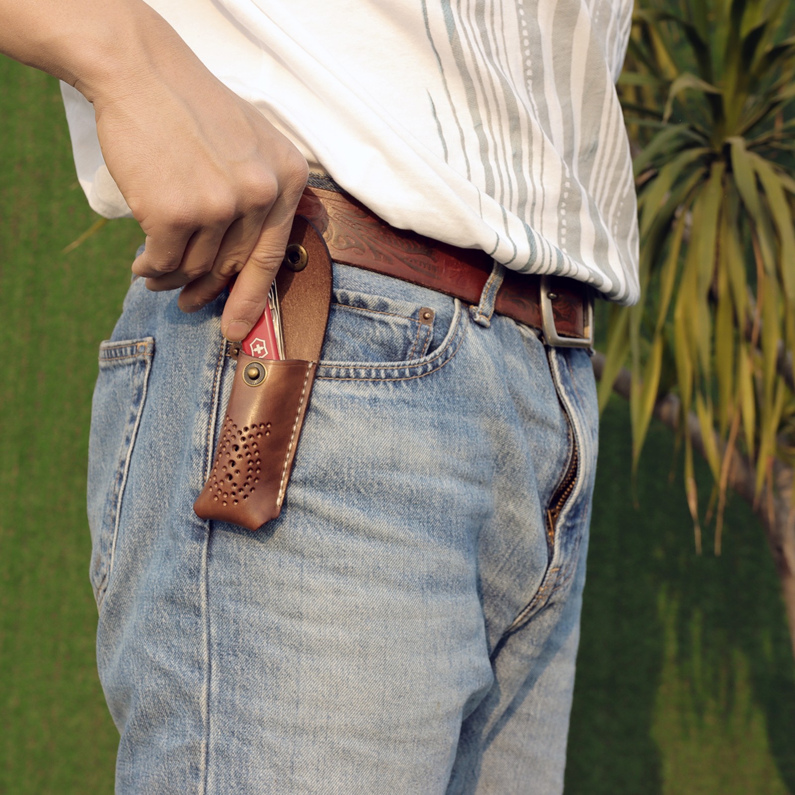 Leather Pocket Knife Sheath For Trapper Folding Blade Knives Case Belt Pouch